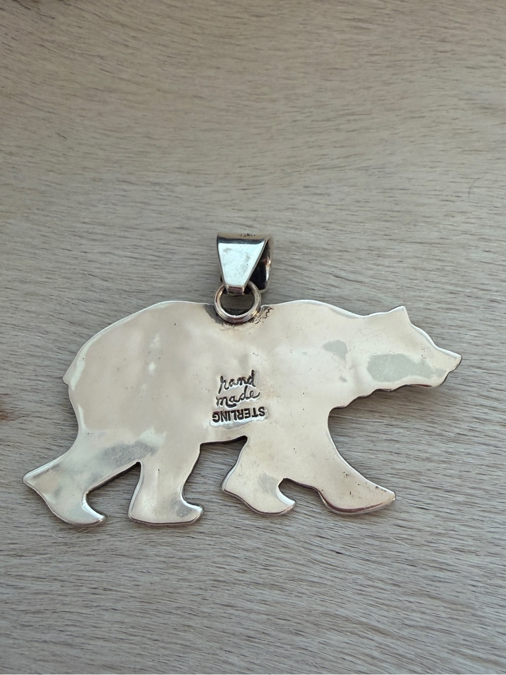 ❤️ Queen Pink Conch Sterling Hand Stamped Statement WALKING BEAR Pendant 2.35”W - Picture 14 of 14